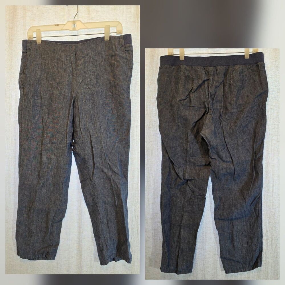 J Jill Love Linen Pant M Petite Tapered Chambray Blue Pull On Resort Coastal